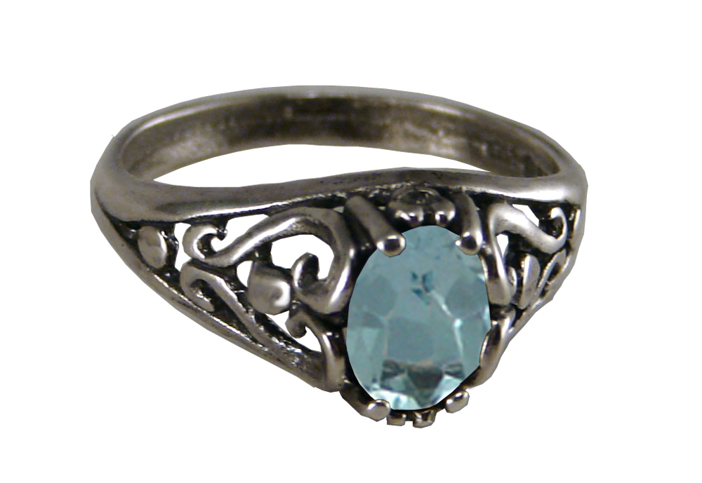 Sterling Silver Filigree Heart Ring With Blue Topaz Size 5